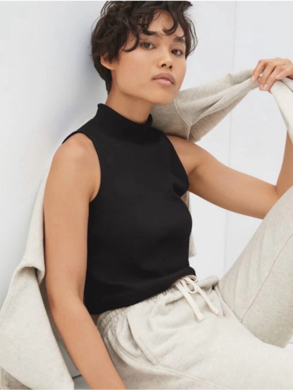 Everlane Black Ribbed Mock Neck Cropped Tank